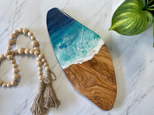 Load image into Gallery viewer, 16”-17” Olive Wood Cheeseboard, Beach Resin Art Serving Tray
