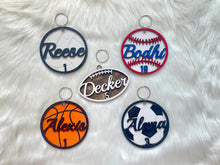 Load image into Gallery viewer, Custom Wooden Sports Name Tag with Jersey Number