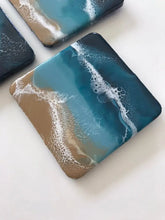 Load image into Gallery viewer, Square Beach Resin Art Coaster Set