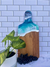 Load image into Gallery viewer, Olive Wood Cheeseboard with Handle, Beach Resin Art Serving Tray
