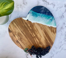 Load image into Gallery viewer, Olive Wood Heart Cheeseboard, Beach Resin Art Serving Tray