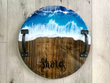 Load image into Gallery viewer, Personalized Last Name Coffee Table Tray with Handles, Ocean Resin Art Wave Large Serving Tray