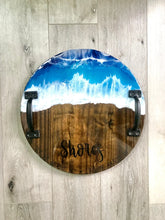 Load image into Gallery viewer, Personalized Last Name Coffee Table Tray with Handles, Ocean Resin Art Wave Large Serving Tray