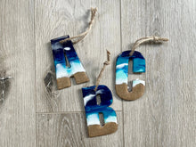Load image into Gallery viewer, Handmade Beach Resin Initial Letter Ornament | Personalized Coastal Christmas Gift