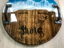 Load image into Gallery viewer, Personalized Last Name Coffee Table Tray with Handles, Ocean Resin Art Wave Large Serving Tray