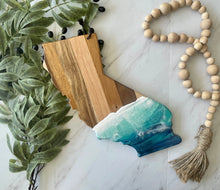 Load image into Gallery viewer, California Dark Wood Shaped Beach Resin Art Cheeseboard