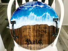 Load image into Gallery viewer, Personalized Last Name Coffee Table Tray with Handles, Ocean Resin Art Wave Large Serving Tray