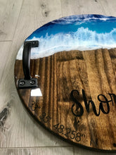 Load image into Gallery viewer, Personalized Last Name Coffee Table Tray with Handles, Ocean Resin Art Wave Large Serving Tray