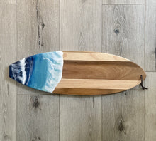 Load image into Gallery viewer, Large Shiplap Surfboard Shaped Beach Resin Art Cheeseboard