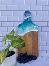 Load image into Gallery viewer, Olive Wood Cheeseboard with Handle, Beach Resin Art Serving Tray