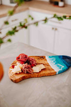 Load image into Gallery viewer, Olive Wood Charcuterie Board with Beach Resin Art, Ocean Cheese Board
