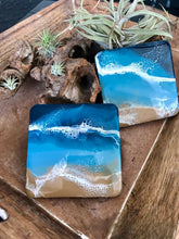 Load image into Gallery viewer, Square Beach Resin Art Coaster Set
