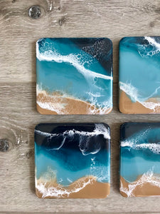 Square Beach Resin Art Coaster Set