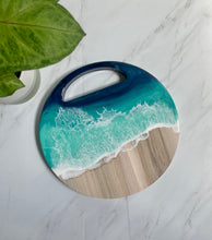 Load image into Gallery viewer, 12” Round Maple Cheeseboard, Beach Resin Art Serving Tray
