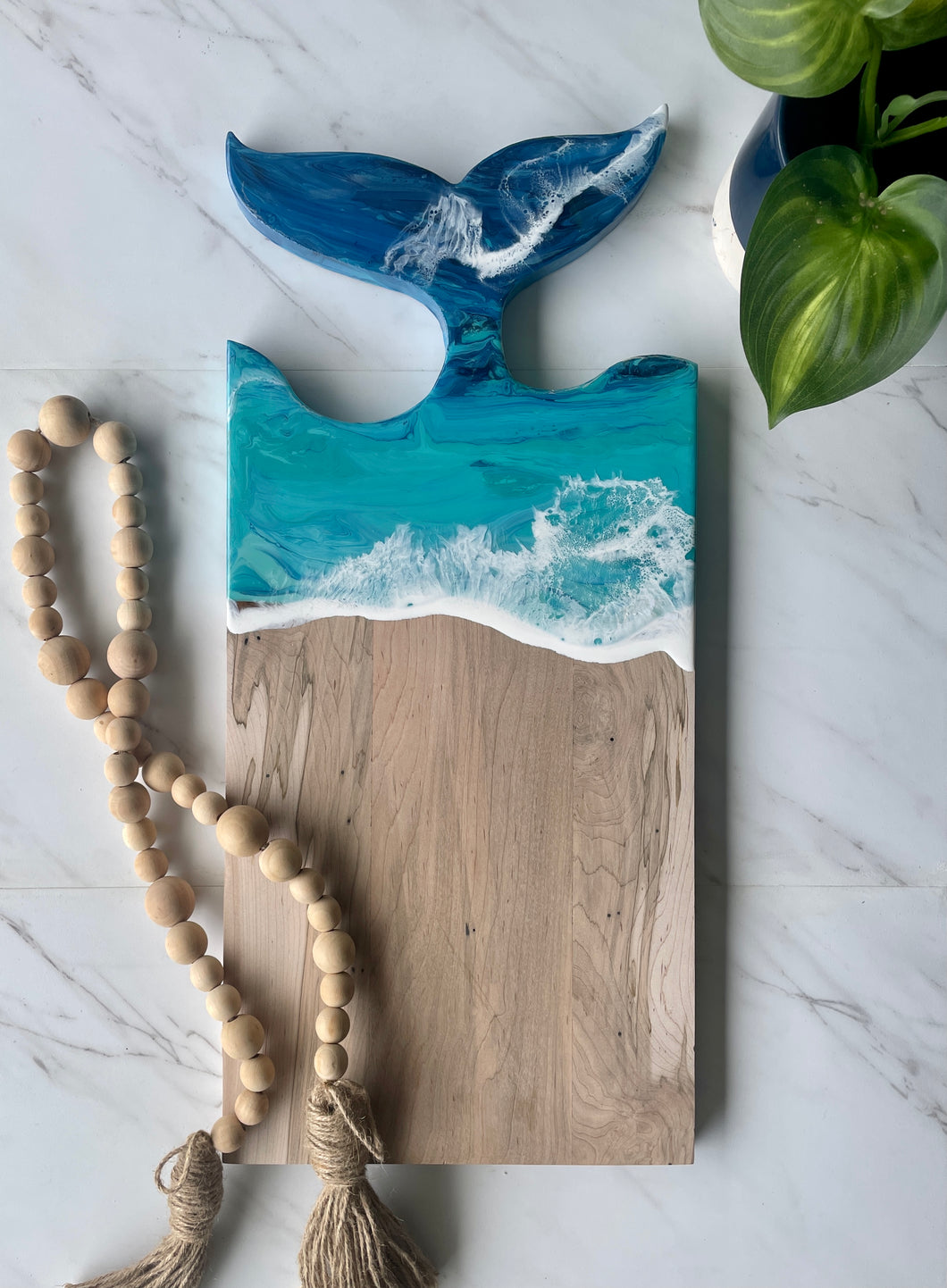 Whale Tail Large Cheeseboard, Beach Resin Art Serving Tray