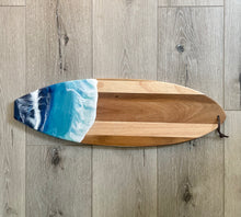 Load image into Gallery viewer, Small Shiplap Surfboard Shaped Beach Resin Art Cheeseboard
