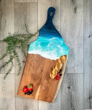 Load image into Gallery viewer, Extra Large Cheeseboard with Unique Handle, Beach Resin Art Serving Tray
