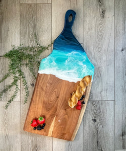 Extra Large Cheeseboard with Unique Handle, Beach Resin Art Serving Tray