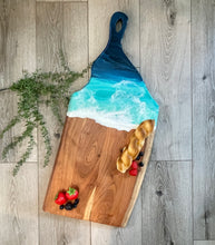 Load image into Gallery viewer, Extra Large Cheeseboard with Unique Handle, Beach Resin Art Serving Tray
