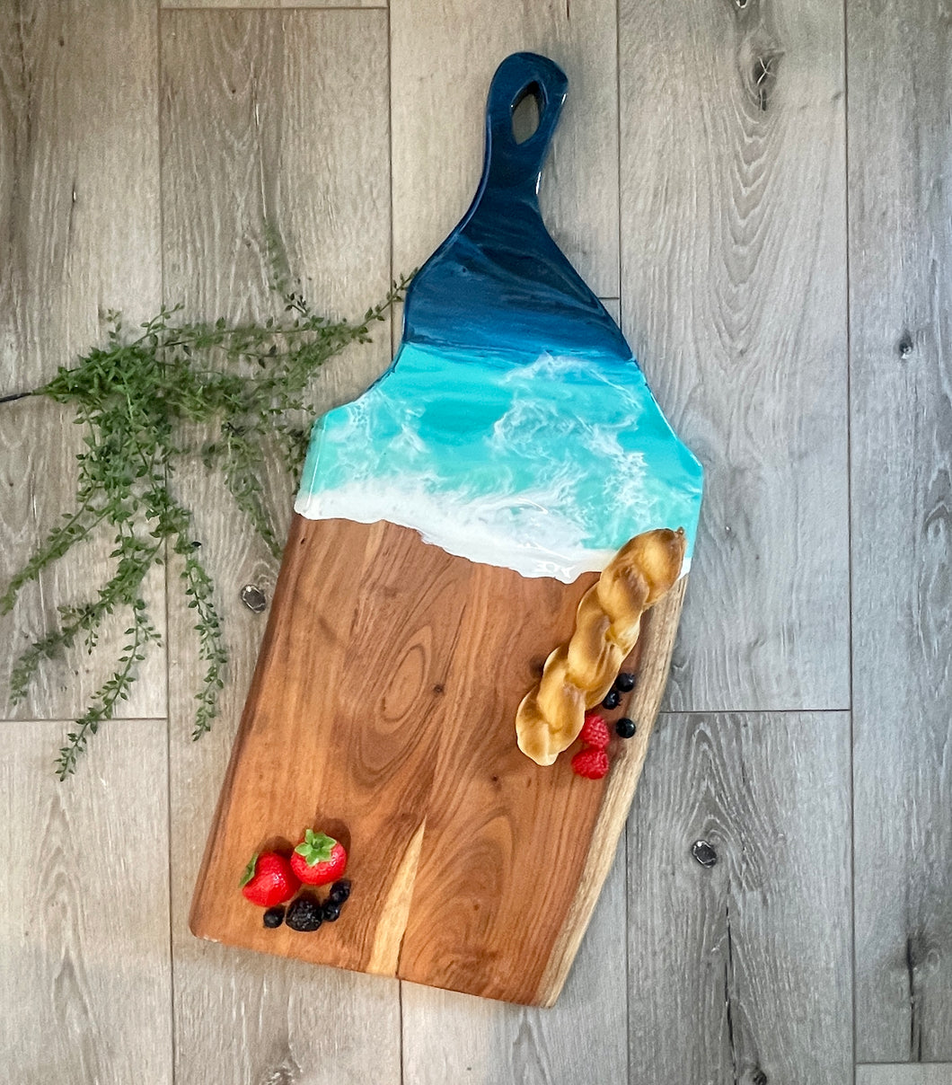 Extra Large Cheeseboard with Unique Handle, Beach Resin Art Serving Tray