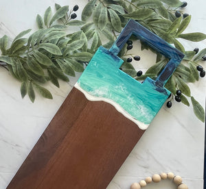 Cheeseboard with Handle, Beach Resin Art Serving Tray