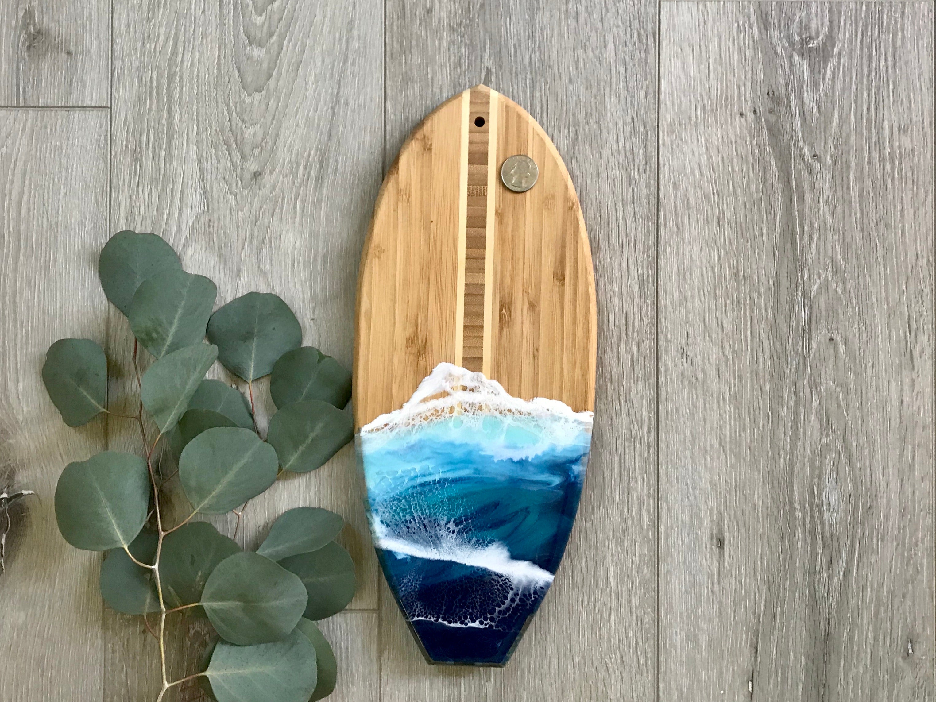 Surfboard Resin Ocean Wave Wood Cutting / Serving /Cheese Board