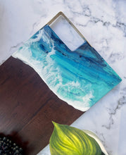 Load image into Gallery viewer, Cheeseboard with Brass Handle, Beach Resin Art Serving Tray
