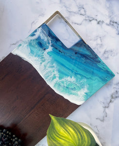 Cheeseboard with Brass Handle, Beach Resin Art Serving Tray