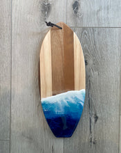 Load image into Gallery viewer, Small Shiplap Surfboard Shaped Beach Resin Art Cheeseboard
