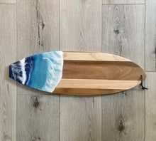 Load image into Gallery viewer, Large Shiplap Surfboard Shaped Beach Resin Art Cheeseboard
