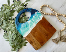 Load image into Gallery viewer, Inlaid Handle Cheeseboard, Beach Resin Art Serving Tray
